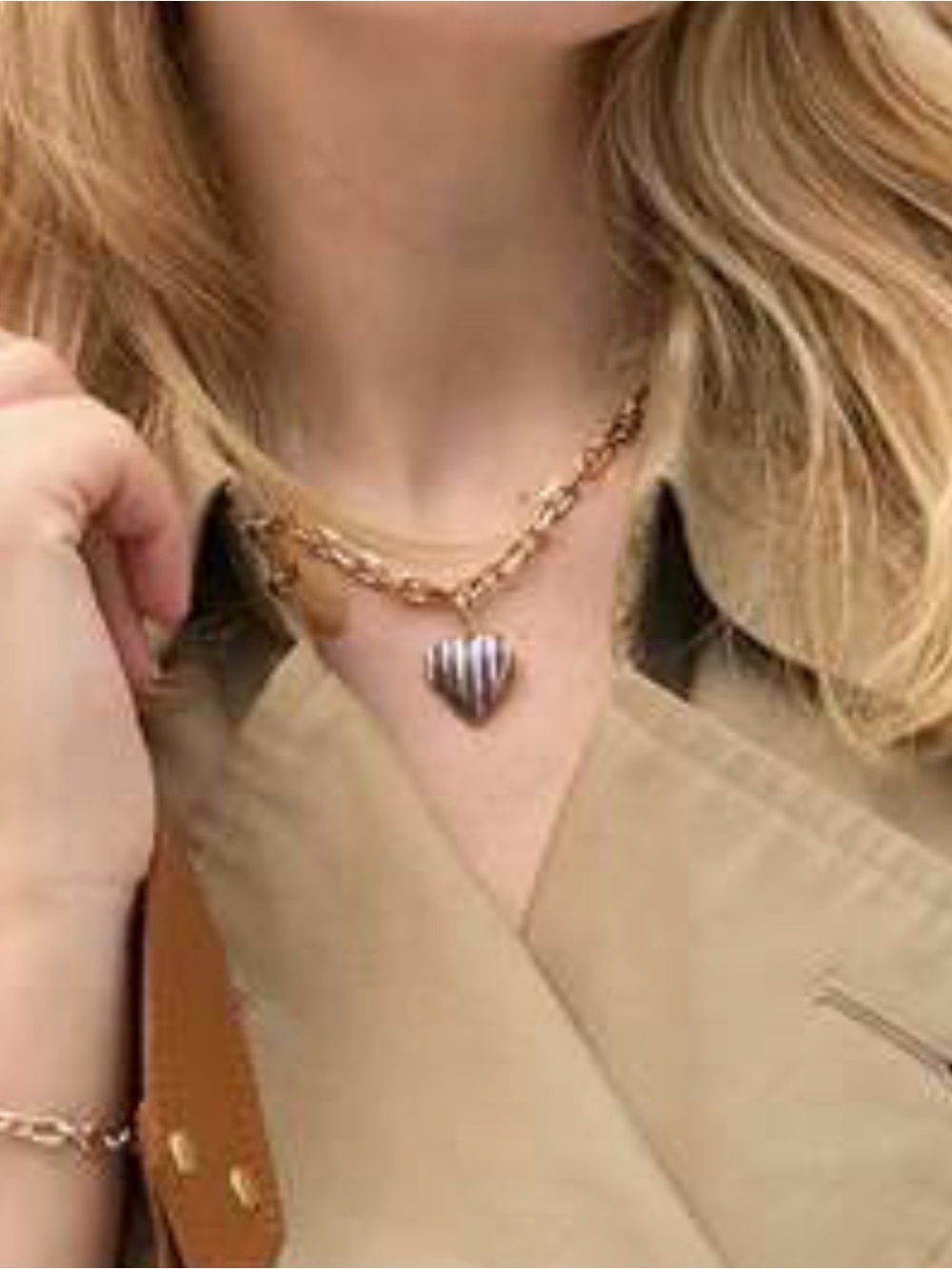 Clare V. Blue Stripe Heart Locket - Picture 5 of 8
